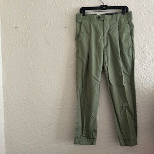 Todd Snyder Button Tab Pleated Front Cuffed Olive Green Pants 32